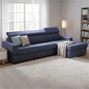 Dmora Divano Letto con penisola Alceste, Sofà Apertura Girevole, Penisola Contenitore Destra, Braccioli Slim, 100% Made in Italy, Cm 260x95h85, Blu