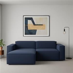 Talamo Italia - Divano fisso con penisola Nadia, Divano componibile a 2 posti con penisola sinistra, Sofà moderno in tessuto, 100% Made in Italy, Cm 220x170h70, Blu