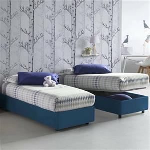 Dmora Letto Singolo Ilaria, Letto Contenitore con Rivestimento in Tessuto, 100% Made in Italy, Apertura Frontale, Adatto per Materasso Cm 90x190, Blu