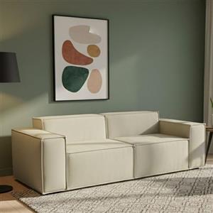 Talamo Italia - Divano fisso 2 posti Paola, Divano componibile lineare, Sofà moderno da soggiorno in tessuto, 100% Made in Italy, Cm 220x95h70, Beige