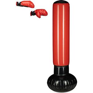 Relaxdays, Rosso/Nero, Sacco Boxe da Terra, Punching Bag Autoportante per Casa, da Gonfiare, per Bambini, Altezza 160 cm, Unisex Adulto, 1 pz