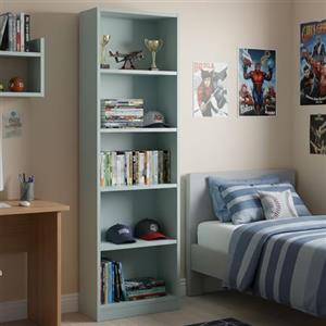 Dmora - Libreria Pomona, Mobile portalibri alta a 5 ripiani, Scaffale da ufficio o cameretta, Scaffale moderno con scomparti, 52x25h180 cm, Verde acqua
