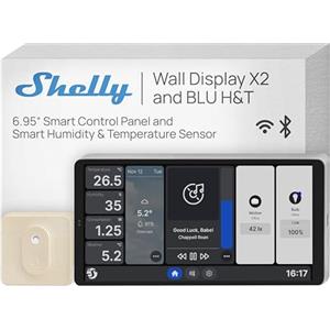Shelly Wall Display X2 Argento + Blu H&T Avorio (Bundle), Pannello di Controllo Smart Wi-Fi per Casa, Termostato, Relè Integrato da 5A, Necessario Conduttore Neutro, Dati Ambientali, Alexa Google Home