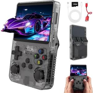 WDKXCN Console di gioco portatile retrò R36S, console retrò da 128 GB, console portatile con schermo IPS da 3,5 pollici, mini console retrò portatile, console emulatore per sistema Linux Game Boy (nero)