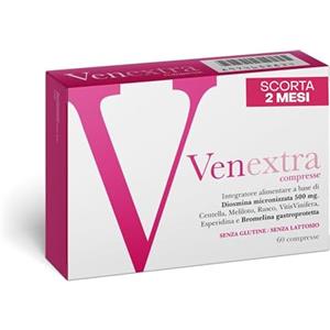 Venextra - Integratore Microcircolo per Vene Varicose - Gambe e Caviglie Pesanti - con Diosmina e Bromelina - Circolazione e Capillari Rotti - Senza Glutine e Lattosio - 60 compresse