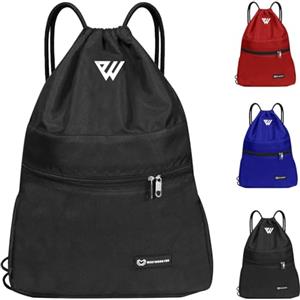 WESTWOOD FOX WFX - Sacca con coulisse, impermeabile, per sport, palestra, da donna, da uomo, in polietilene, tasca esterna, con cerniera, per scuola, spiaggia, vacanze, nuoto, viaggi, Nero corvino,