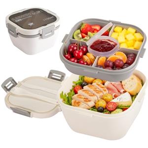 VINATO Lunch Box Schiscetta Pranzo 1700 ml Porta Pranzo, Salad to Go Box con Compartimenti e Posate, Senza BPA, Adatto Microonde/Frigo, Adulti e Bambini