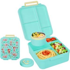 Romon Porta Pranzo 1700ml, 4 Scomparti Lunch Box con Posate Schiscetta Pranzo Termico Bambino Adulto Scatole Bento Box, Schiscetta Contenitore Ermetico Bambini per Ufficio Lavoro Picnic, Senza BPA