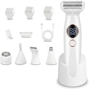 Carehabi Rasoio Elettrico Donna 5 in 1 & Rasoio Parti Intime - Depilatore Donna Indolore IPX7 Impermeabile per Viso, Corpo, Zona Bikini & Sopracciglia - Lady Shaver con Base di Ricarica USB
