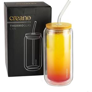 Creano Bicchiere Doppia Parete 360ml con Coperchio in Bambù e Cannuccia - Ideale per Smoothie Bubble Tea Cocktail - Bicchiere Trasparente Riutilizzabile Design Elegante - 1x 360ml