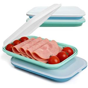 VINATO Set di 2 Porta Affettati per Frigorifero Fresh Impilabile,Contenitori per Affettati in Silicone per Forno,Per Microonde, Congelatore e Lavastoviglie,Senza BPA- 23,5x15x3,5 cm