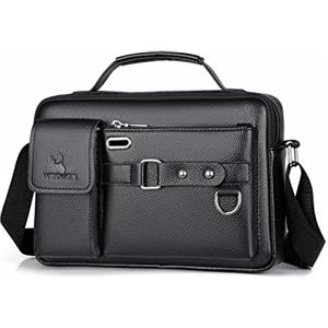 FANDARE Retrò Ventiquattrore Uomo Porta PC da Lavoro in PU Pelle Borsa Messenger a Tracolla per Ufficio Università Insegnanti Scuola BusinessNero