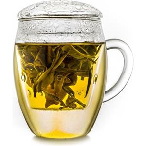 Creano Bicchiere da Tè Sfuso Tutto in Uno da 400 ml, Grande Tazza da Tè con Filtro in Vetro e Coperchio in Vetro, Teiera in Attraente Confezione Regalo Trasparente 1 Pezzo (Confezione da 1)