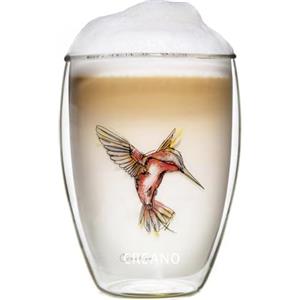 Creano Bicchiere Termico Doppia Parete 250ml Colibrì Rosso - Bicchiere in Vetro Borosilicato con Stampa Uccello - Tazza Termica Latte Macchiato Ideale Regalo Elegante con Scatola - 1x 250ml