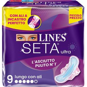 Lines Seta Ultra Assorbente Esterno Lungo Con Ali 9 Pezzi