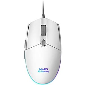 Mars Gaming MMG, Mouse Gaming Compatto 3200 DPI RGB Flow, Switch Meccanici HUANO, Design Leggero Antiscivolo, 6 Pulsanti, Windows/Linux/Mac/PS4/PS5/XBOX ONE/XBOX SERIES X-S, Bianco