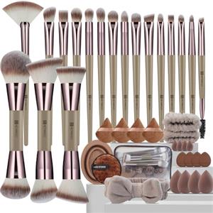 HEYMKGO Set di 40 Pennelli Make Up Professionali, Kit Completo Multifunzionale con Pennelli Doppia Faccia per Fondotinta, Cipria, Fard, Correttore, Ombretti - Accessori e Strumenti Cosmetici per Trucc