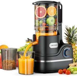 AIRMSEN Estrattore di Succo a Freddo Elettrico, Slow Juicer con Imboccatura Extra Large da 147 Mm, Capacità di 2,1 L, Motore da 300 W, Tecnologia a Spirale Lenta Migliorata 7+1, Facile da Pulire Nero