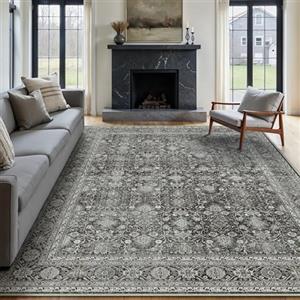 HUGEAR Vintage Tappeto 200x300cm Nero Antiscivolo Lavabile In Lavatrice Salotto Camera Da Pranzo Sedia Ufficio Tappeti Grandi Rug Esterno Pelo Corto Carpet