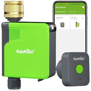 RAINPOINT Computer per irrigazione WLAN 2,4 GHz con ingresso in ottone, timer intelligente per tubo da giardino, timer con ritardo di pioggia/irrigazione manuale, controllo app (con sollevamento)