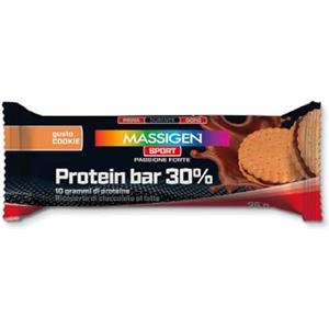 MASSIGEN Mass Sport Protein Bar 30% Cookie, 35 g, Barretta Proteica con 10 g di Proteine, Ricoperta di Cioccolato al Latte, Ricca di Fibre
