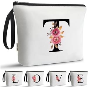 A-Z Bag Borsa per il trucco da ragazza, regalo per il suo compleanno, dolce signora, ideale per migliori amici, sorelle, studenti, bianco, A, Beauty case (T)