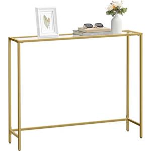 VASAGLE Consolle Ingresso, Tavolo Consolle, Piano in Vetro Temperato, Telaio Robusto e Stabile, Piedini Regolabili, per Soggiorno, Corridoio, Oro Pallido e Trasparente LGT132A01