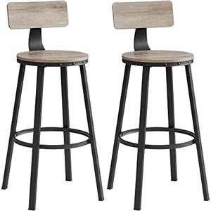 VASAGLE Set di 2 Sgabelli da Bar, Sedie da Cucina, con Schienale, Struttura in Acciaio, Altezza di Seduta di 73 cm, Montaggio Facile, Stile Industriale, Greige e Nero LBC026B02