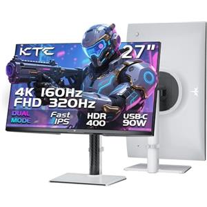 KTC Monitor Gaming 4K 27 Pollici | Modalità Doppia 4K@160Hz / FHD@320Hz | Pannello IPS Veloce | Tempo di Risposta 1ms | HDR400 | Adaptive Sync | 125% sRGB, 97% DCI-P3, ΔE<2 | USB C 90W | KVM | Bianco