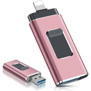 Puiseno Chiavetta USB per iPhone 256 GB, [Certificato MFi] 4 in 1 USB Stick con porta Lightning, USB, USB-C, porta micro USB, USB 3.0 Memory Stick per iPhone/iPad/Android Cellulare/Laptop/PC, senza app (Rosa)
