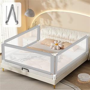 Ikodm Sponda letto bambini, pieghevole 2x200 cm e 1x150 cm, regolabile in altezza da 68-95 cm, protezione anticaduta per lettino, per bambini, facile da montare, colore grigio