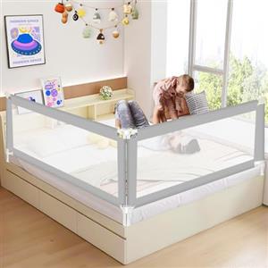 Ikodm Sponda letto bambini, pieghevole, 150 cm e 180 cm, regolabile in altezza da 68-95 cm, protezione anticaduta per letto, per bambini, facile da montare, colore grigio