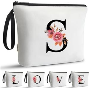 A-Z Bag Borsa per il trucco da ragazza, regalo per il suo compleanno, dolce signora, ideale per migliori amici, sorelle, studenti, bianco, A, Beauty case (S)