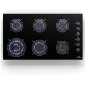 Klarstein Piano Cottura 6 Fuochi Gas, Piano Cottura a Gas Integrato 12200W, Piano Cottura 6 Fuochi Gas Incasso in Acciao Inox, Piano Cottura 6 Fuochi Gas per Wok, Piano Cottura a Gas 6 Fuochi
