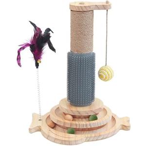 Marchul 5 in 1 Giocattolo per Gatti: Tiragraffi per Gatti in Sisal con Pettine in Silicone, Torre Giocattolo con Palla Appesa e Palla Interattiva con Piuma Elastica per Giocare al Chiuso