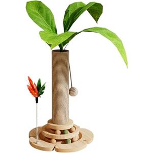 Marchul 5 in 1 giocattolo per gatti, tiragraffi con corda in sisal, in legno, gatto traccia giocattolo con molla di primavera, albero gattino con piante simulate, albero tiragraffi interattivo per