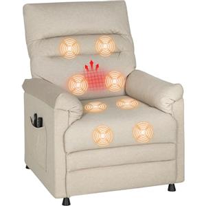 HOMCOM Poltrona Relax Elettrica Massaggiante e Riscaldante con Poggiapiedi, Silenziosa, Poltrona Reclinabile 150° in Velluto Pet Friendly con Funzione Memory, 2 Telecomandi e USB, Beige