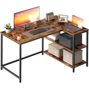 VASAGLE Scrivania Angolare a L, Scrivania Gaming per Computer con Scaffale Reversibile, Ripiano Regolabile in Altezza, per Studio Ufficio, 110 x 80 cm, Marrone Vintage LWD135KD01