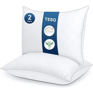 TESQ Cuscini Letto 50x70 cm Set di 2, Qualità Alberghiera di Lusso Cuscino Set 2 Cuscini Morbidi e Confortevoli, Traspiranti e Ipoallergenici Certificati Oeko-TEX, Adatti a Tutte le Posizioni di Sonno
