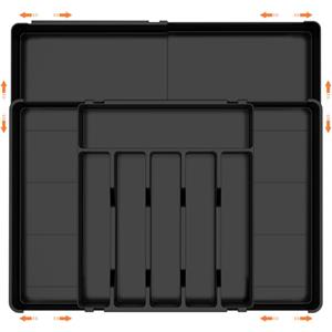 FERRGIA Organizer Posate da Cassetto,6-9 Scomparti,Espandibile da 36.5 a 54 cm,Porta Posate Cucina Cassetto Regolabile,Organizer Cucina Regolabile per Cucchiai, Forchette e Coltelli,Nero