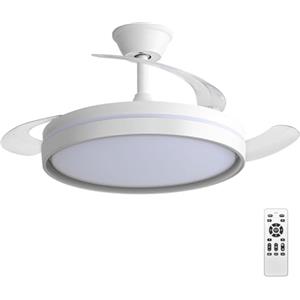EXTRASTAR 106cm Ventilatore da Soffitto con Luce e pale retrattili, Silenzioso Lampada Ventilatore da Soffitto con Telecomando e Motore DC per Camera da Letto, Cucina, Soggiorno, 6 Velocità