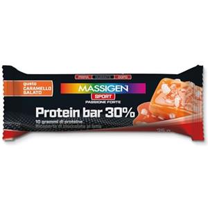 MASSIGEN Mass Sport Protein Bar 30% Caramello Salato, 35 g, Barretta Proteica con 10 g di Proteine, Ricoperta di Cioccolato al Latte, Ricca di Fibre