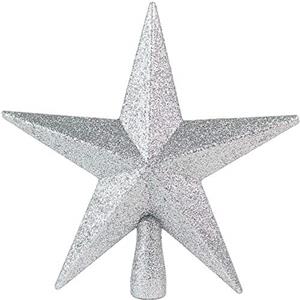 Ornativity Puntale per albero di Natale a forma di stella glitterata, decorazione natalizia argentata
