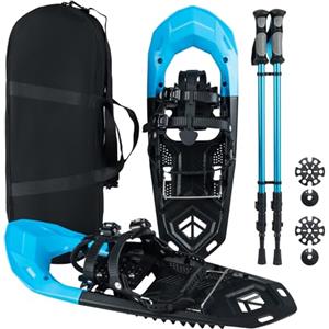 COSTWAY Set Racchette da Neve 35-45 per Uomo, Donna e Gioventù, Bastoncini da Trekking Telescopici 95-135 cm con Punte in Tungsteno, Dischi Neve e Dischi Fango, Ciaspole da Neve Leggere con Borsa