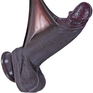 Umania Dildo nero piccolo per principianti da 19 cm, realistico con prepuzio mobile, silicone a doppia densità, grazioso dildo anale, potente ventosa, compatibile con strap-on, adatto per le coppie