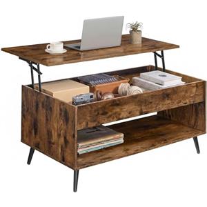 VASAGLE Tavolino da Salotto con Piano Sollevabile, Molla a Gas | Tavolino da Caffè, Vano Nascosto, Ripiano Aperto, Marrone Vintage e Nero Opaco, Collezione MIRANTA LCT267KD01