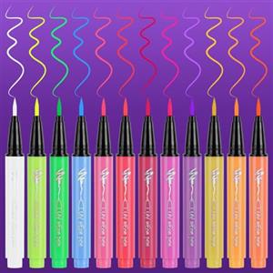 LOPHE Penna per Eyeliner Liquido Neon, 12 Colori Eye Liner Waterproof, Pigmentata con Lunga Durata, Resistente allo Smudgeproof, Set Trucco Neon per Halloween, Carnevale e Natale