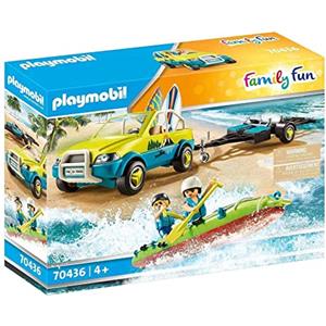 PLAYMOBIL Family Fun 70436 - Auto da Spiaggia con Rimorchio per Canoa, Set di Figure Giocattolo per Bambini dai 4 Anni, 88 Pezzi