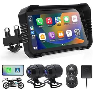 Liwogi 6.25 Pollici Carplay Dual Dash Cam per Moto Wireless Motorrad Navigazione GPS Automatica con Funzione di Avviso Cieco, Pressione Pneumatici, Registrazione in Loop(Upgrade)