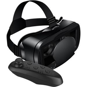 ReachMall Cuffie VR per smartphone da 5 a 7 pollici, occhiali 3D regolabili per realtà virtuale con controller, lenti di protezione per gli occhi, design leggero in ABS per giochi e film, nero